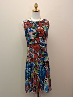 ILE Multicolor Floral Sleeveless Midi Dress Size 8